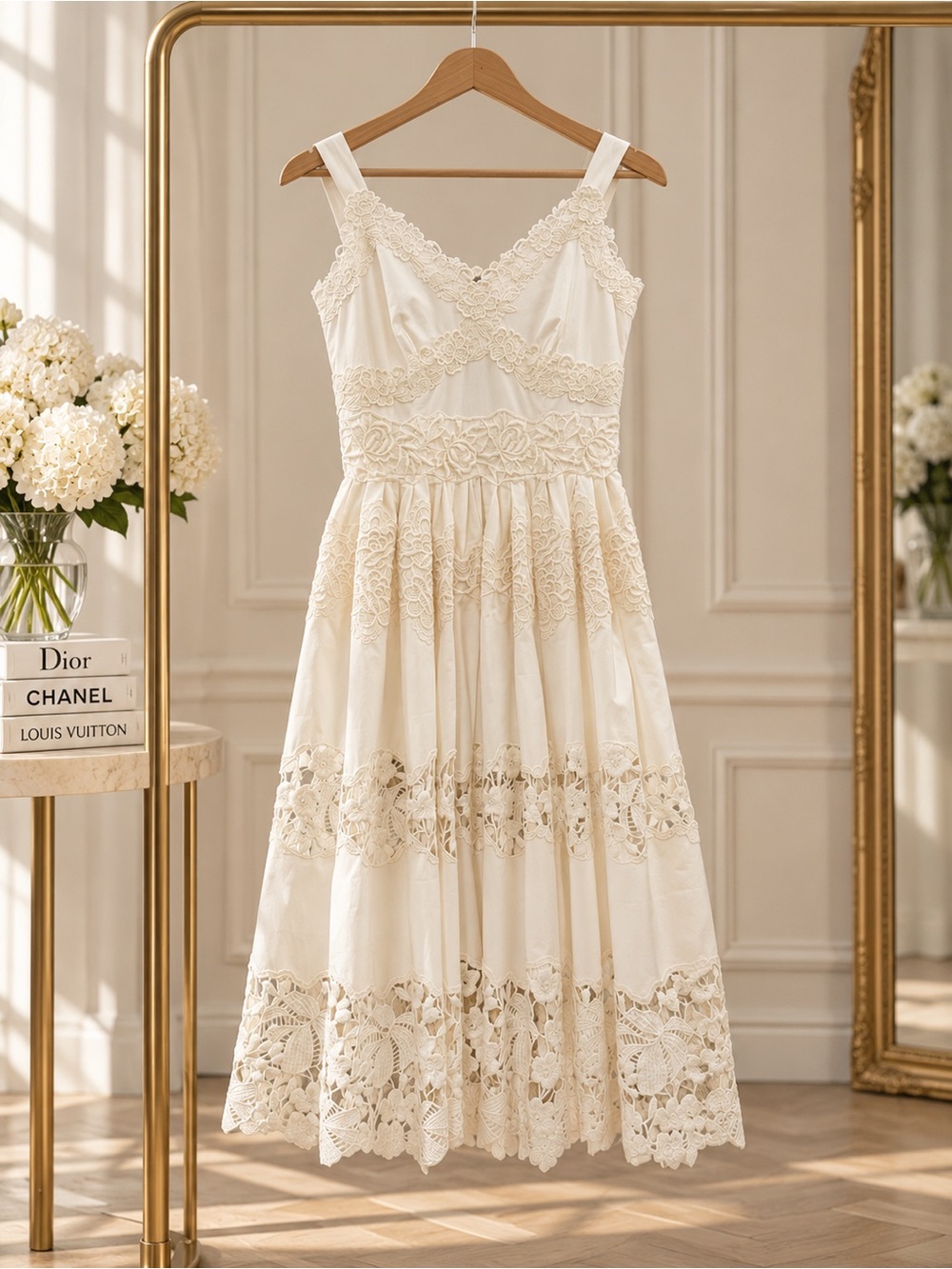NWT Dolce & Gabbana White Embroidered Lace Midi Dress IT 38